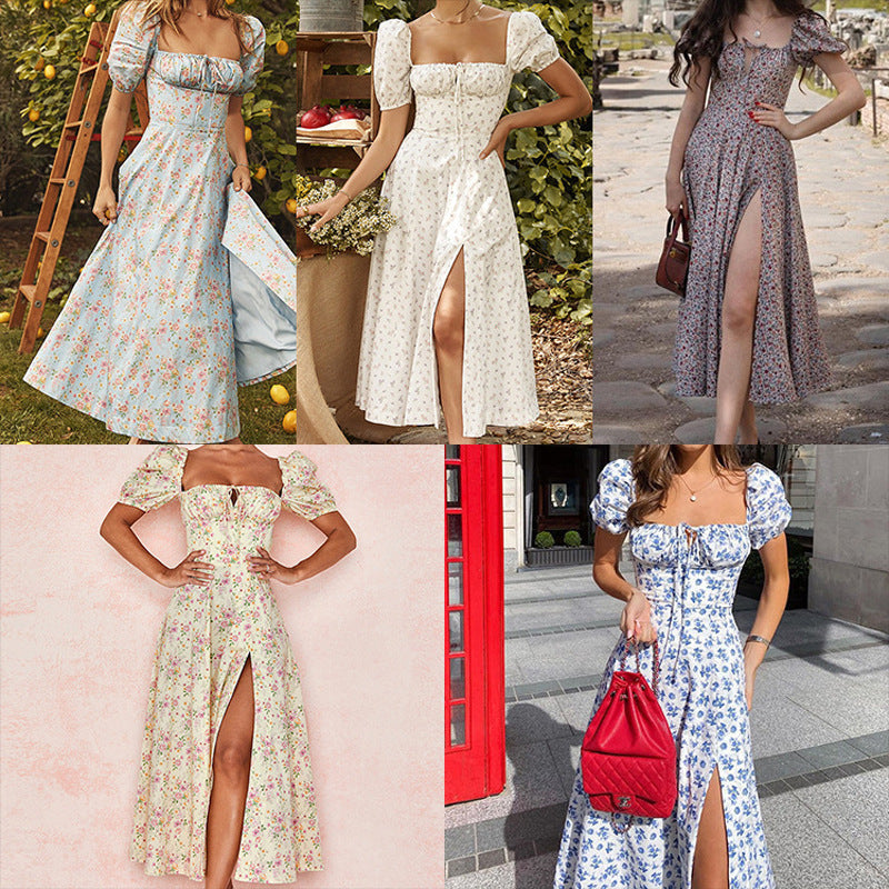 Maxi dress for women with puff sleeves and floral design Lune London