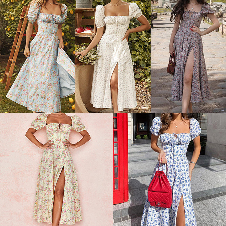 Maxi dress for women with puff sleeves and floral design Lune London