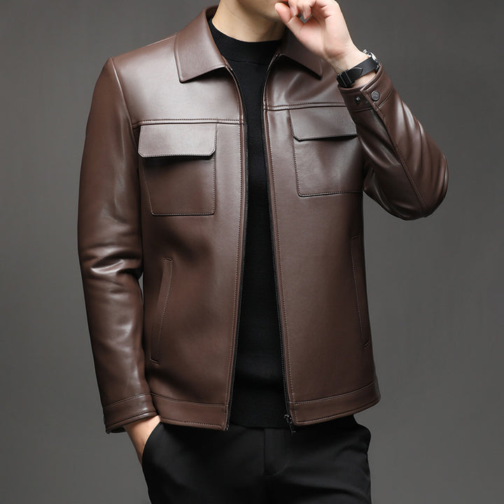 Modern synthetic leather jacket for men with practical pockets Lune London