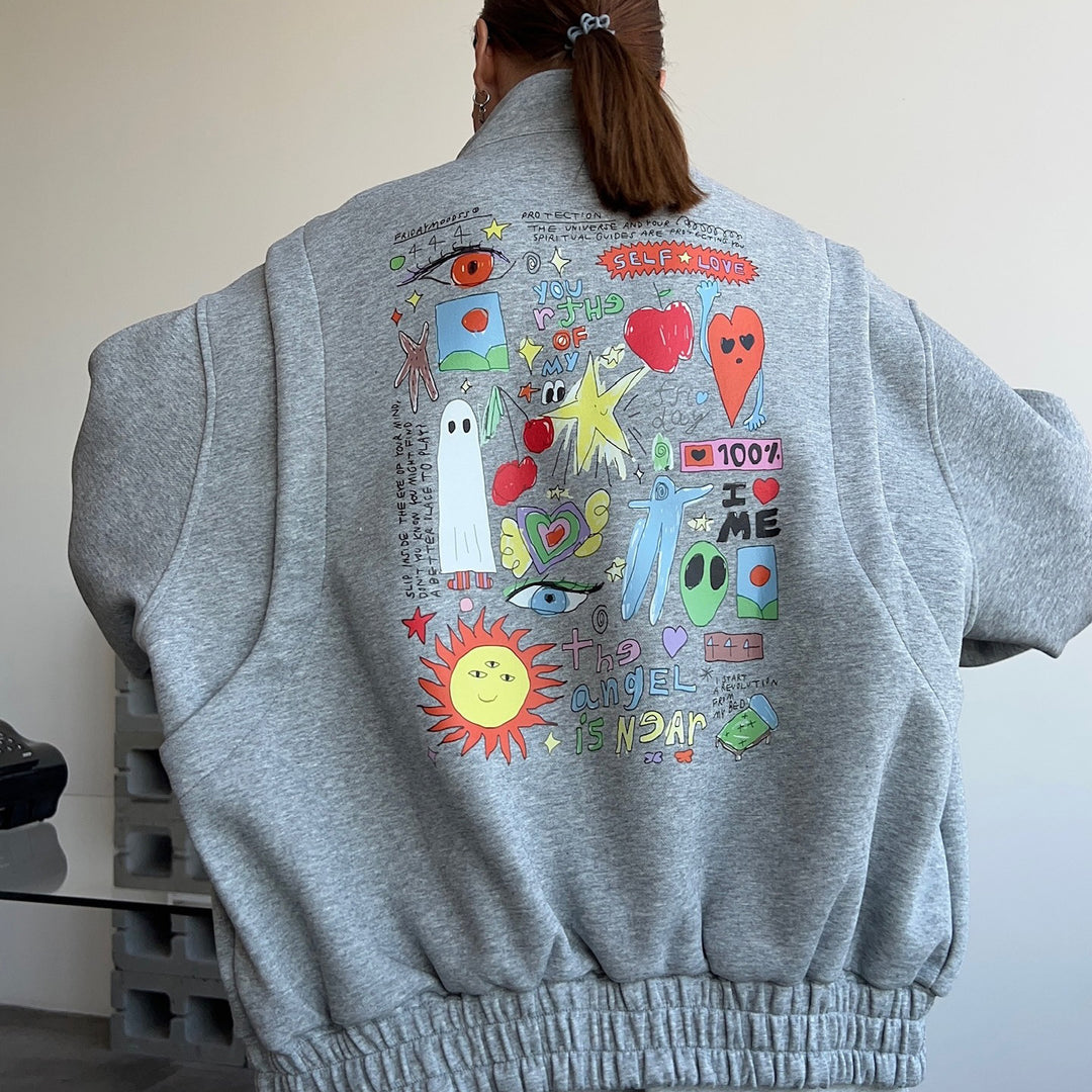 Casual sweatshirt for women with creative allover print and voluminous sleeves Lune London