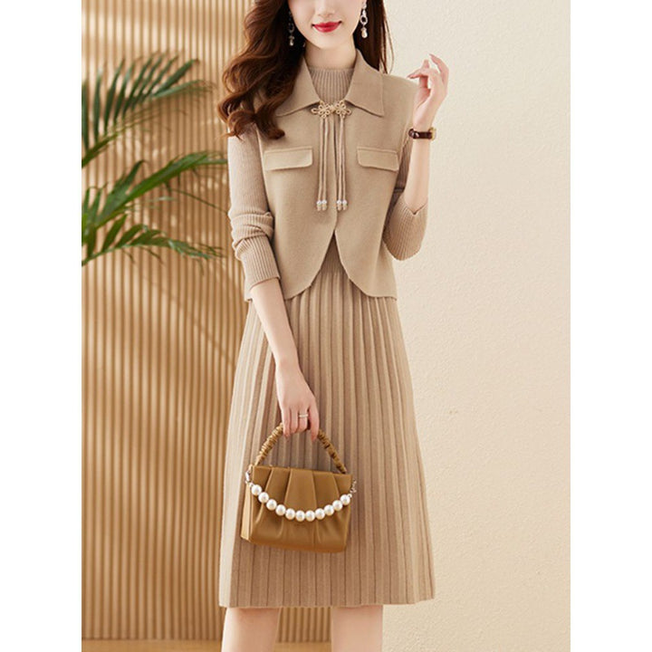 Ladies' knitted dress with combined blazer design and fine ribbed structure Lune London