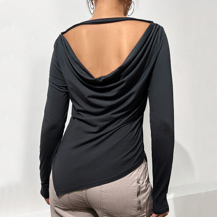 Blouse à manches longues pour femmes avec col cascade décontracté et partie arrière élégante Chic & Stil