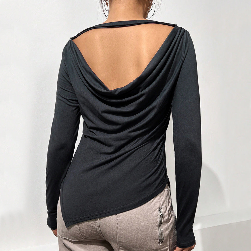 Chemisier à manches longues pour femmes avec encolure décontractée en cascade et section arrière élégante Chic & Stil