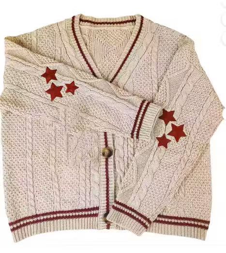 Chunky knit cardigan for women with deep V-neck and contrasting button details Lune London