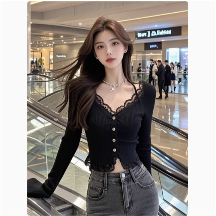Women's elegant long sleeve shirt with lace trim Chic & Stil