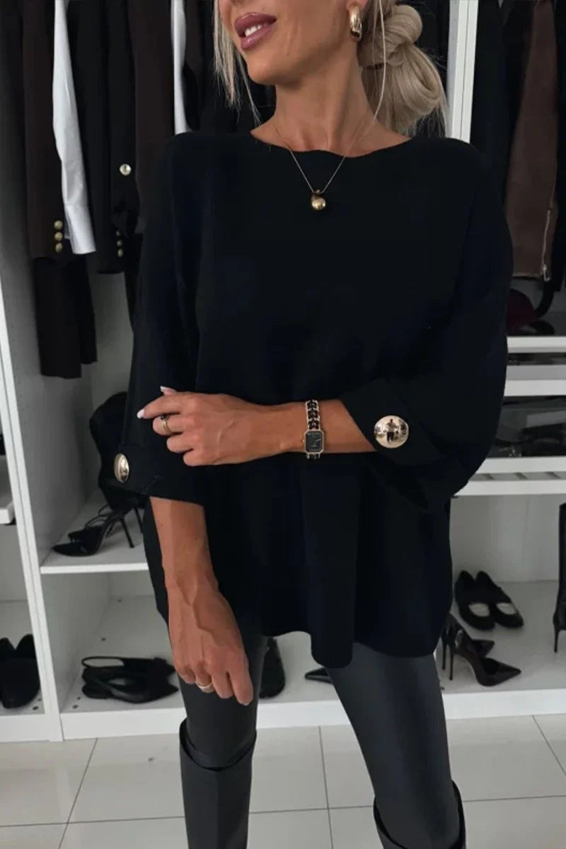 Ladies elegant and comfortable oversized sweater with decorative button details Lune London