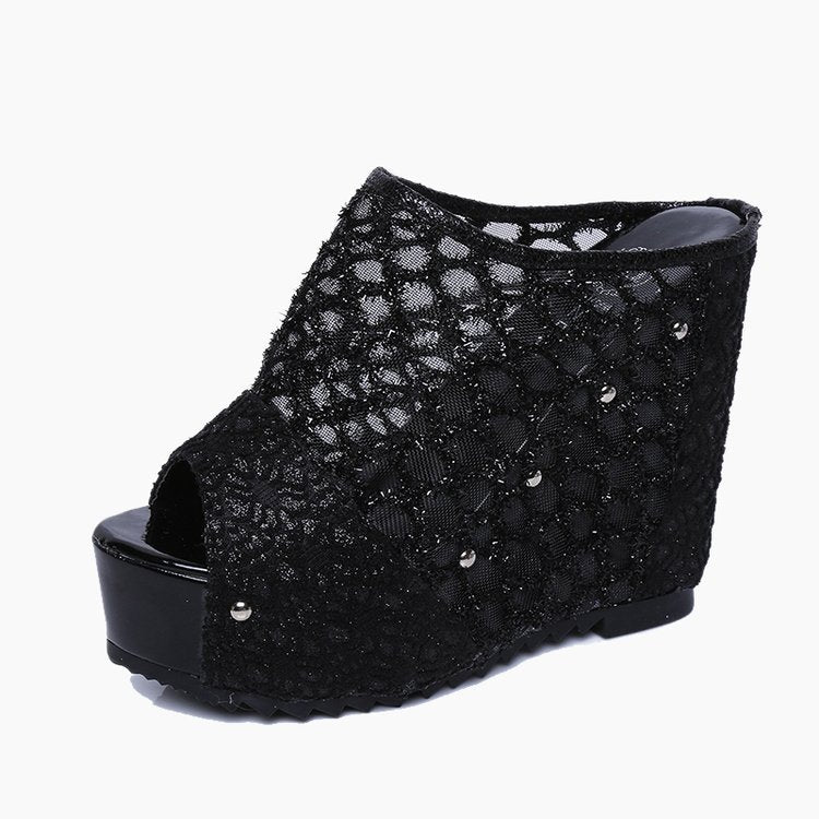 Ladies Platform Furs with a trendy bow design and sparkling accents Lune London