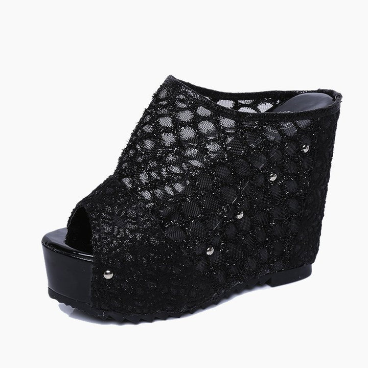 Ladies Platform Furs with a trendy bow design and sparkling accents Lune London