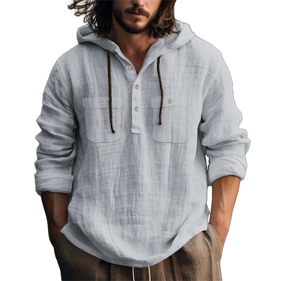 Men's hoodie shirt with practical pockets and stylish button placket design Lune London