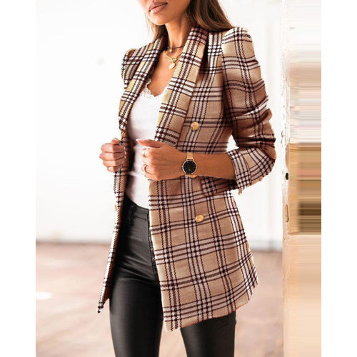 Blazer jacket for women with a modern design in tweed featuring a double-breasted button closure and stitched details Lune London