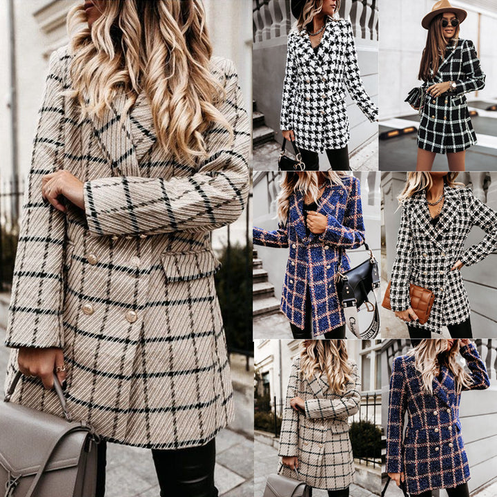 Oversized checked compression blazer for women with double-breasted buttons Lune London
