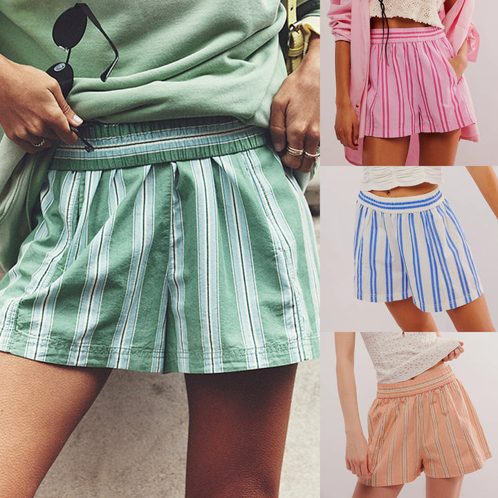 Lightweight cotton shorts for women with a striped design and an elastic waist Lune London