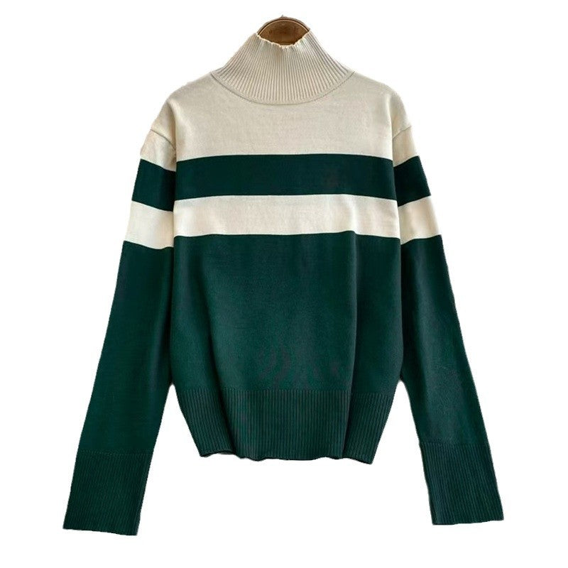 Knitted loungewear set for women with a high collar and wide stripes Lune London