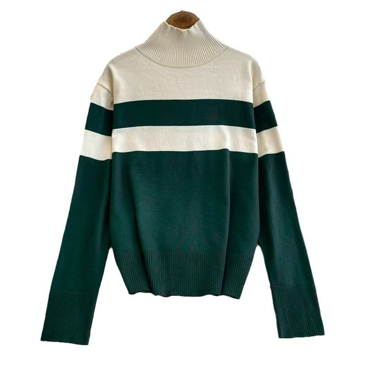 Knitted loungewear set for women with a high collar and wide stripes Lune London
