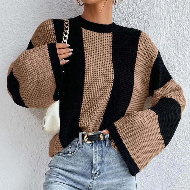 Oversized knitted sweater for ladies with a trendy striped pattern Lune London