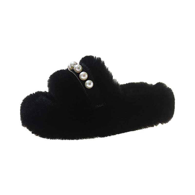Ladies Plush Slippers with Elegant Pearl Accents Lune London