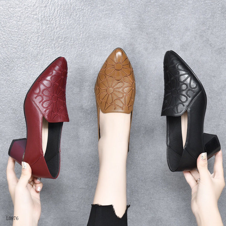 Ladies Elegant Block Heel Mules Embroidered Floral Lune London