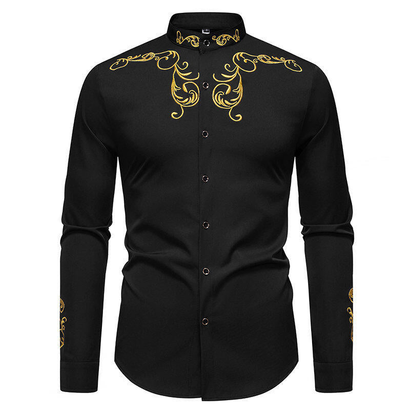 Men's long sleeve shirt with elegant embroidery and modern collar Lune London