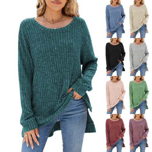 Lune London Ribbed Velvet Long Sleeve Casual T-Shirt for Women