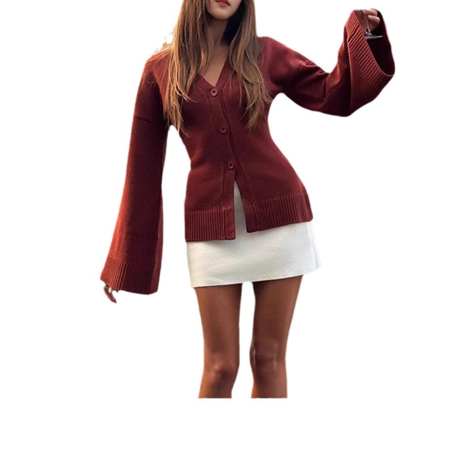 Ladies Cardigan and trendy knitwear with wide sleeves and an elegant button placket Lune London