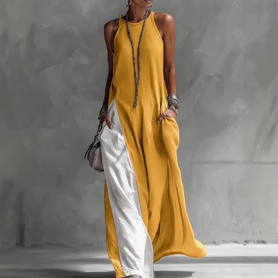 Women Casual Maxi Dress with Asymmetrical Cut and Deep Back Neckline Lune London