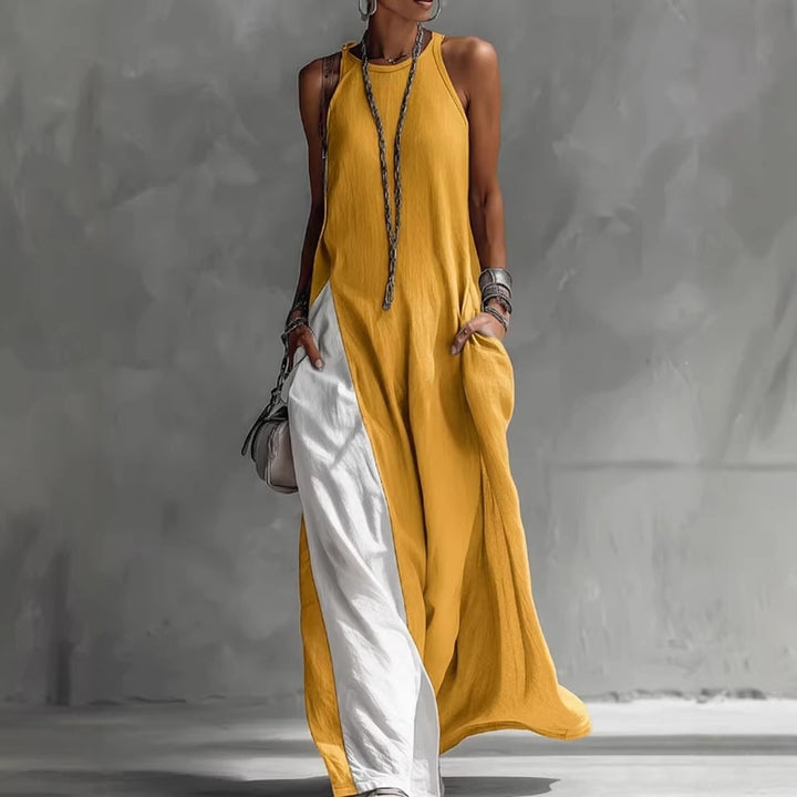 Women Casual Maxi Dress with Asymmetrical Cut and Deep Back Neckline Lune London