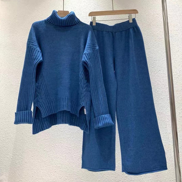 Lune London women's knit set with high neck and flared leg