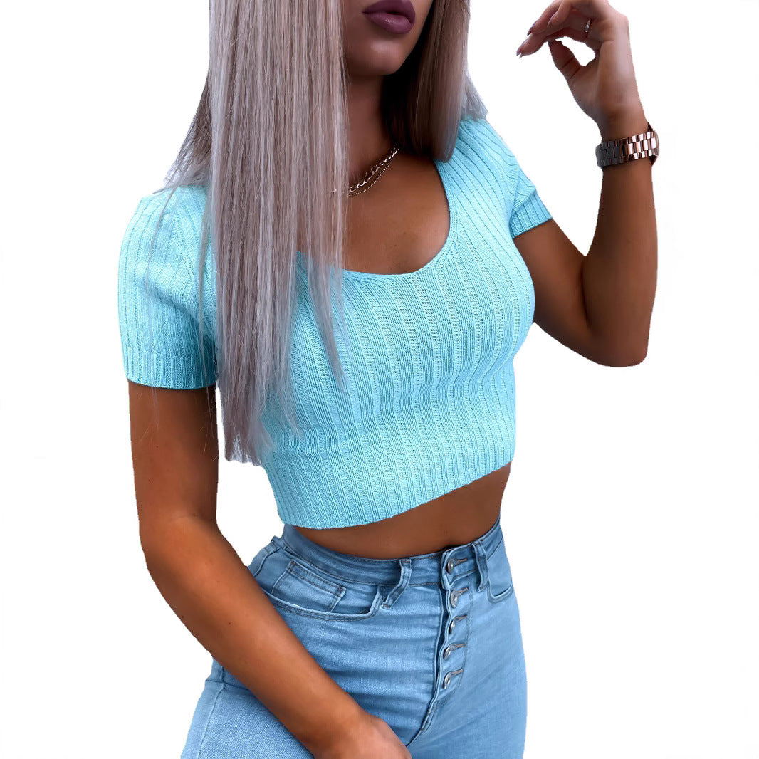 Short sleeved top for women with a fine ribbed structure Lune London