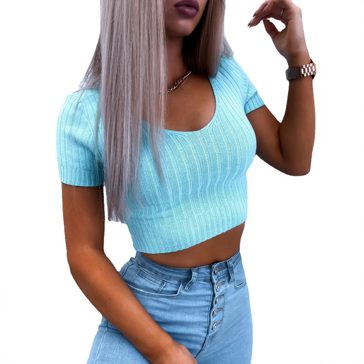 Short sleeved top for women with a fine ribbed structure Lune London