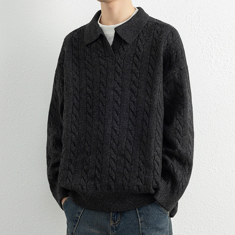 Men's knit sweater with nautical cable pattern and classic collar Lune London