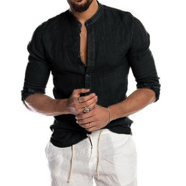 Linen shirt for men with a modern Henley collar and a Lune London structure