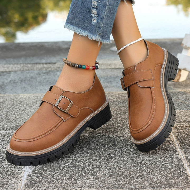 Ladies Fashion Moccasins with comfortable sole and buckle embellished design Lune London