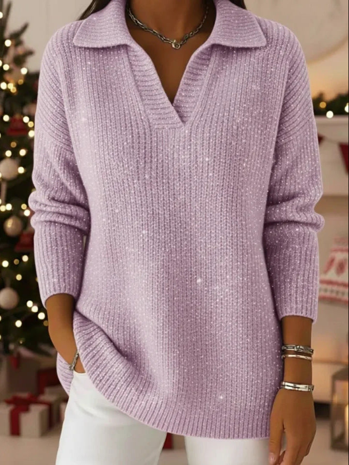 Pull en maille scintillante pour femmes avec col moderne Chic & Stil