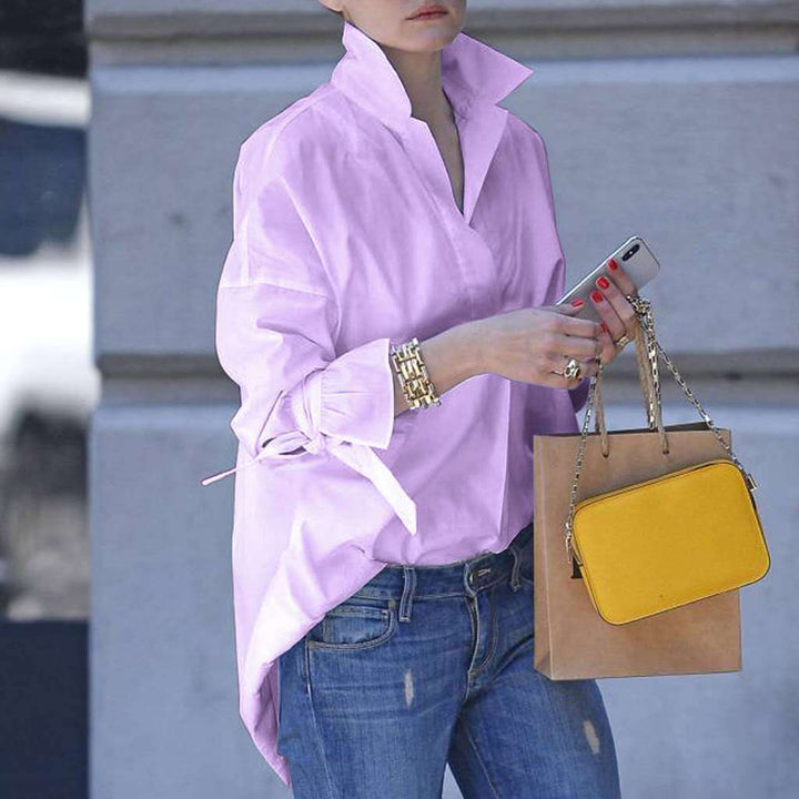Blouse for ladies with high collar and asymmetric hem Lune London