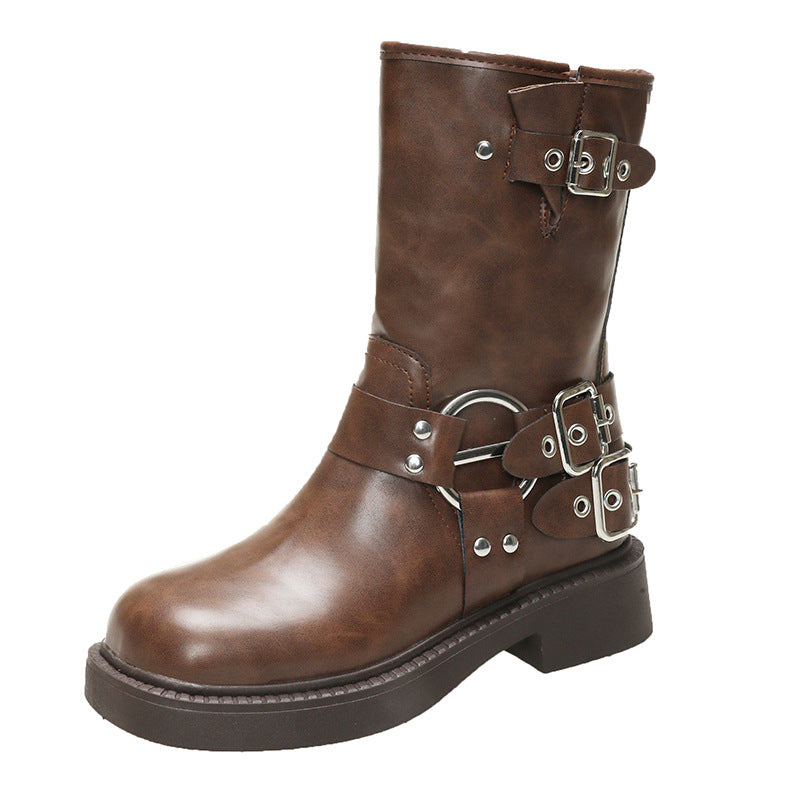 Ladies' boots with fashionable buckles and non-slip sole Lune London
