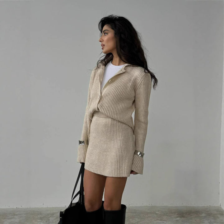 Knitted dress for ladies with a trendy collar and long sleeves Lune London