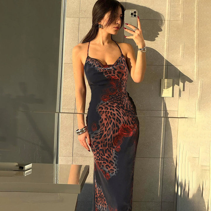 Ladies Elegant Satin Leopard Pattern Nightgown Lune London