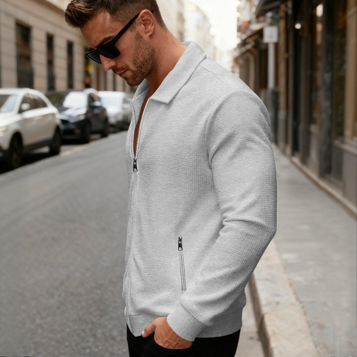 Men's sports jacket with innovative high collar and practical zippered pockets Lune London