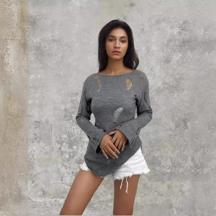 Pull en tricot pour femmes avec un design décontracté et effiloché Lune Londonl