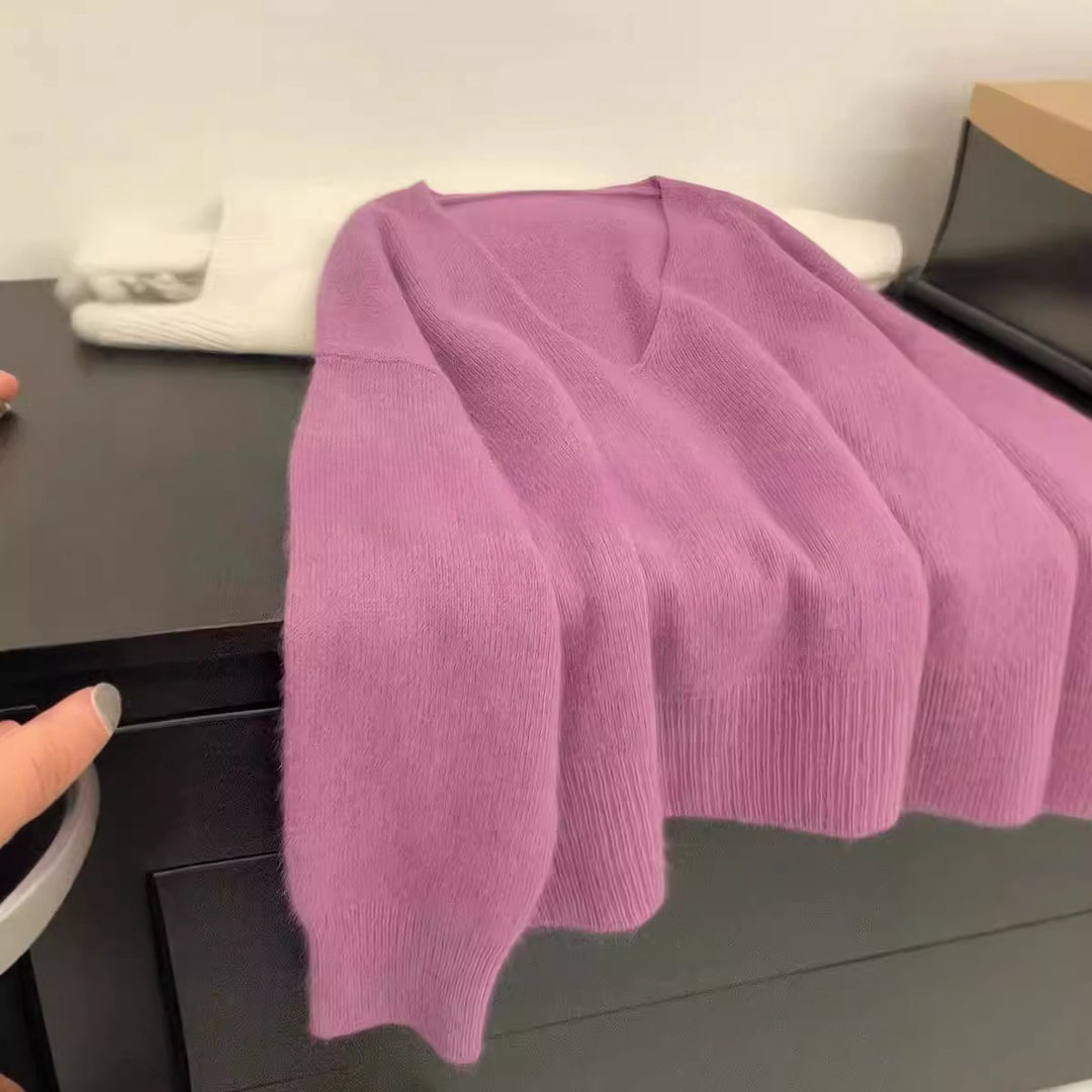 Femme élégant pull V en col avec structure côtelée et coupe décontractée Chic & Stil