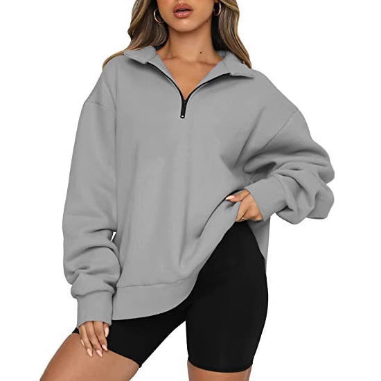 Oversized zip-up pullover for women with high collar Lune London