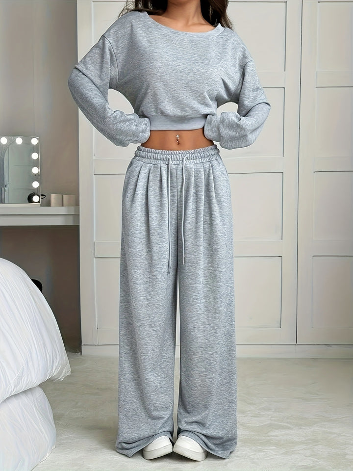Women casual sweatshirt outfit and wide-leg pants Lune London