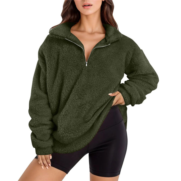 Ladies soft fleece sweater with half zipper Lune London
