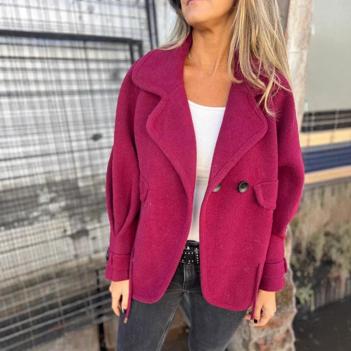 Elegant oversized blazer jacket for women in textured fabric with practical pockets Lune London