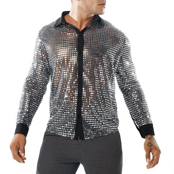 Men's Shiny Party Shirt with Rhinestone Patterns Lune London