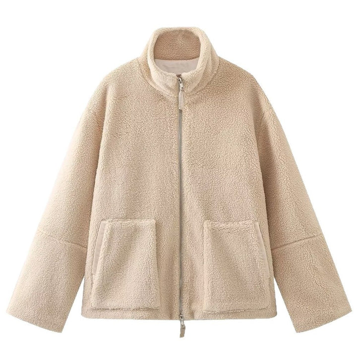 Ladies comfortable fleece sweater with high collar and large pockets Lune London