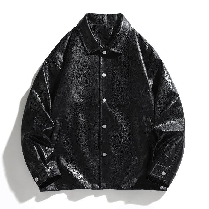 Men's synthetic leather jacket with chic and stylish croc design