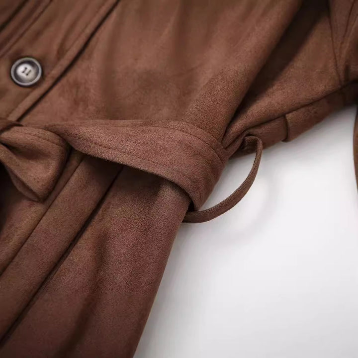 Ladies elegant suede trench coat chic and style