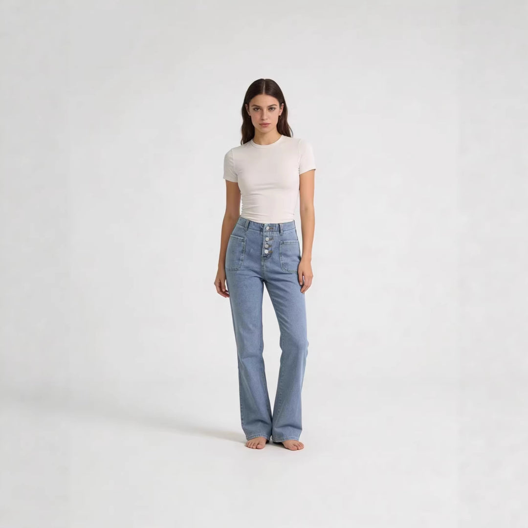 Women Bootcut Jeans with High Waist and Button Closure Lune London
