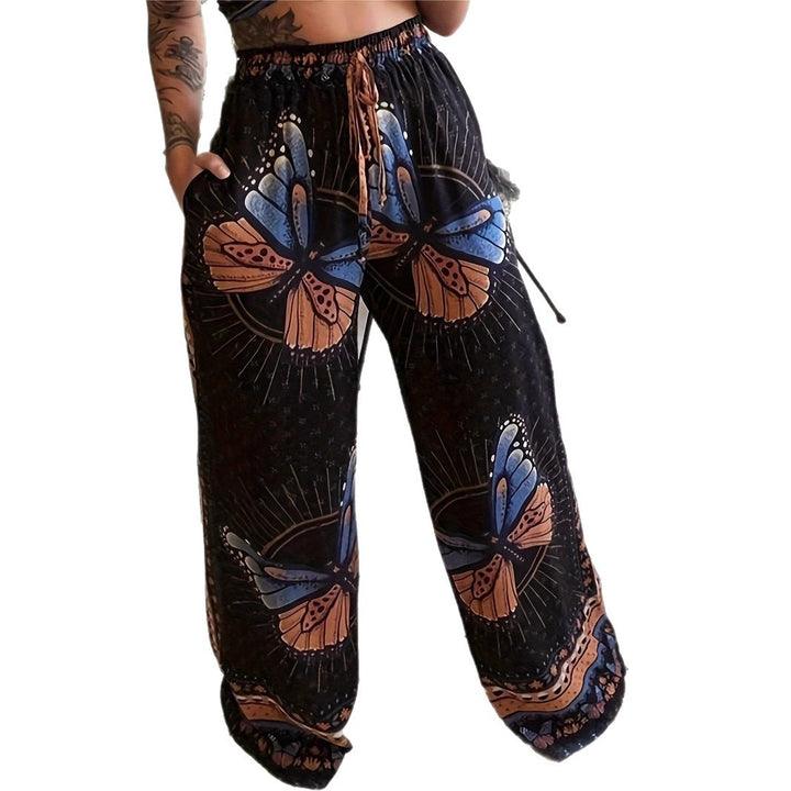 Pleated women's trousers with floral pattern and elastic waistband Lune London